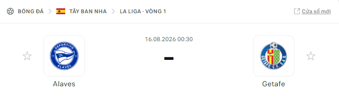 Soi Kèo Alavés vs Getafe 00h30 Ngày 16/08 – Vòng 1 La Liga 2026/27